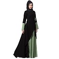 Polka dotted asymmetrical dress abaya- Green-Black Polka dotted asymmetrical dress abaya- Green-Black